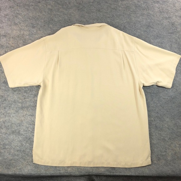 Tommy Bahama Camp Shirt Mens XL Beige Silk Palm Tree Print Short Sleeve - Picture 4 of 15